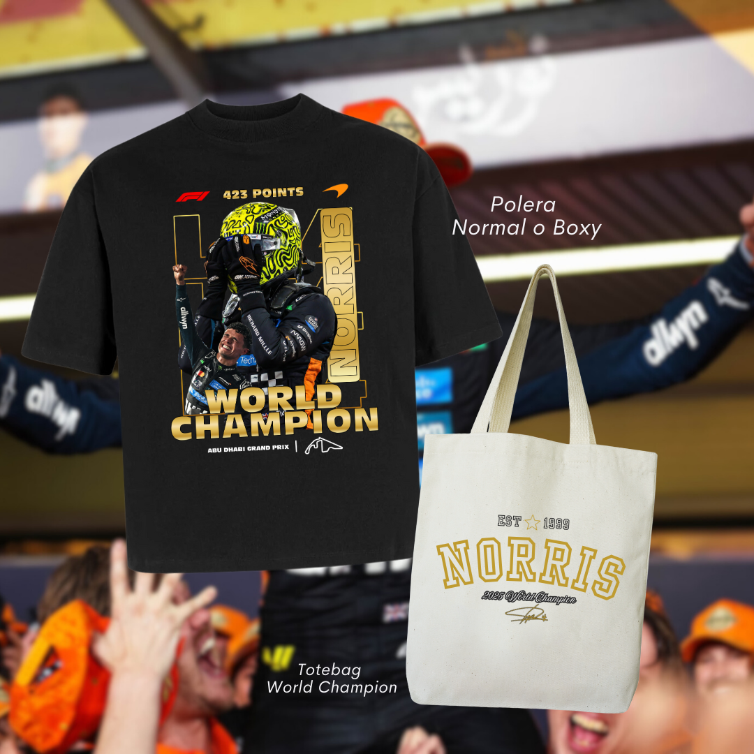 Pack Lando Norris Campeón 2025 Polera + Totebag